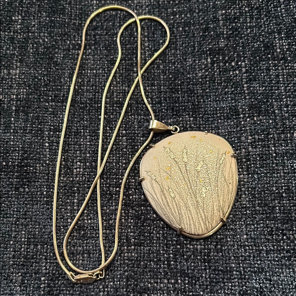 Nicolette Absil enamel Cattail Enamel Necklace, NWOT
